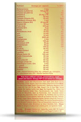 Nutritional information label for Vitabiotics Omega-H3 Original 30 capsules, showcasing vitamins and minerals.